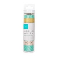CRAFTSMART MINT & GOLD WASHI TAPE x8, 3m x 15mm - Click for more info